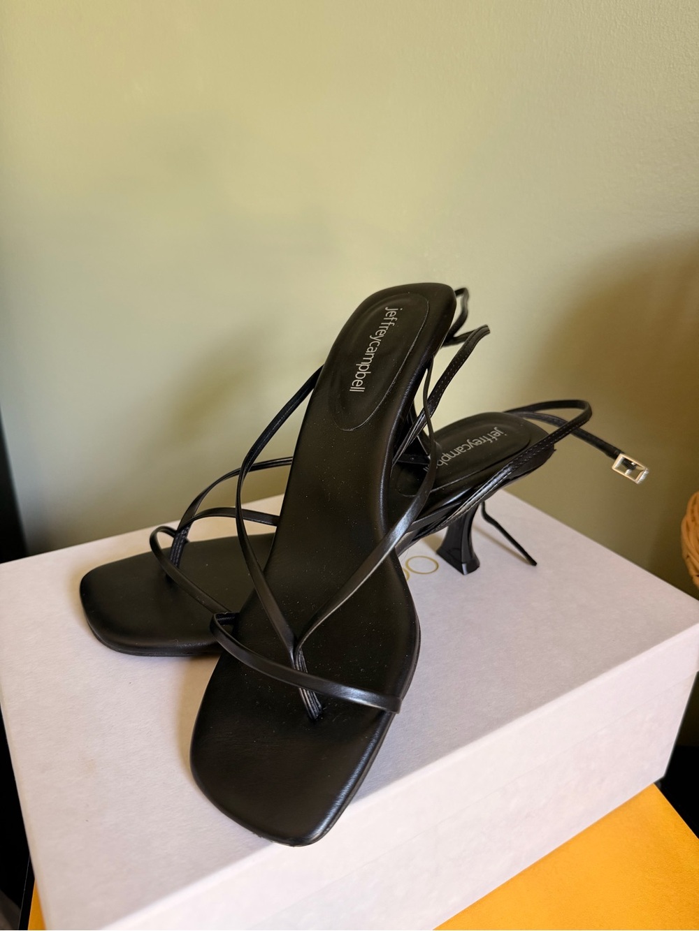 Jeffrey Campbell Black Strappy Square-Toe Stiletto Sandals